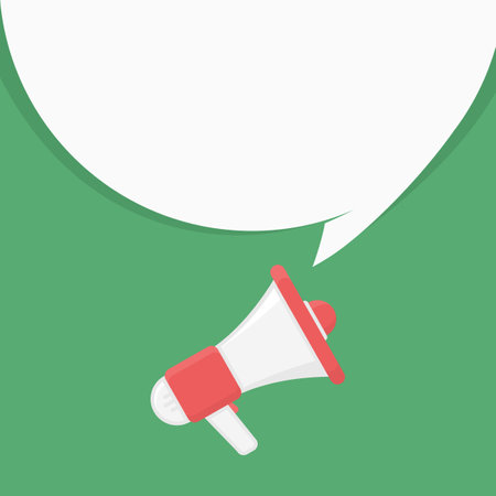 Megaphone with blank bubble speech. Loudspeaker advertisement concept. Banner for business, promotion and advertising. Vector illustration in flat style. EPS 10.のイラスト素材