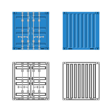 Cargo containers templates set with different views isolated on white background. Shipping cargo container for Logistics and Transportation. Delivery concept. Vector illustration.のイラスト素材