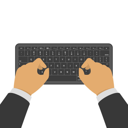 Hands typing on black computer keyboard. Flat style.のイラスト素材