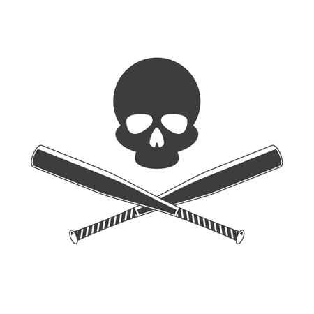 Crossed Baseball bat and skull icon in flat style. Logo template.のイラスト素材