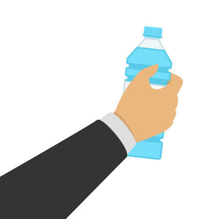 Plastic bottle with drink in hand. Water bottle.のイラスト素材