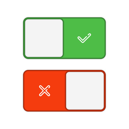On and Off toggle switch buttons. User Interface template - green and red button.のイラスト素材