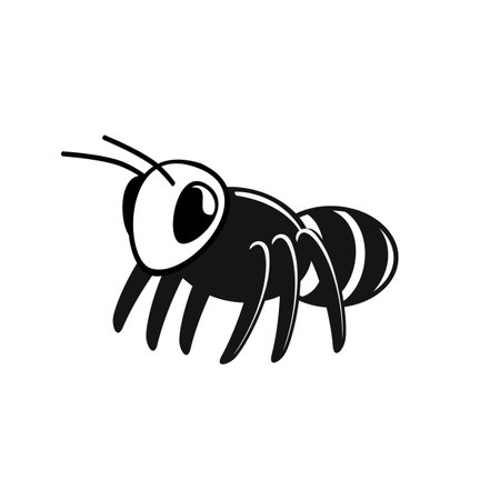 Ant icon in flat style. Cartoon black and white symbol of bug or insect.のイラスト素材