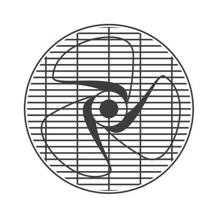 Cooling fan with an enclosing grid. Black and white icon.のイラスト素材