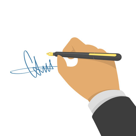 Writing hand. Businessman hands puts signature. Simple style.のイラスト素材
