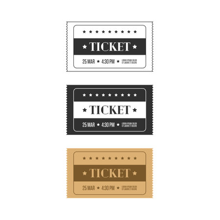 Retro cinema ticket icon set. Flat style illustration.のイラスト素材