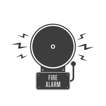 Fire alarm system in flat style. Fire ringing bell, equipment.のイラスト素材