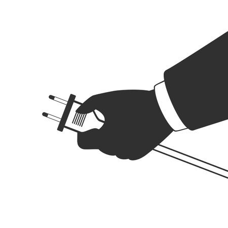 Hand with connecting electrical plug. Electricity concept. Illustration in flat style.のイラスト素材