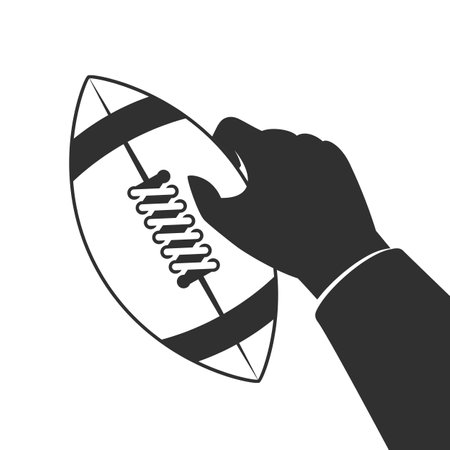 American football ball in hand. Rugby ball vector illustration in flat style. EPS 10.のイラスト素材