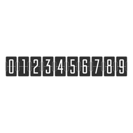 Countdown numbers flip counter isolated on dark background. Black mechanical scoreboard vector template in realistic style. Retro flips clock.のイラスト素材