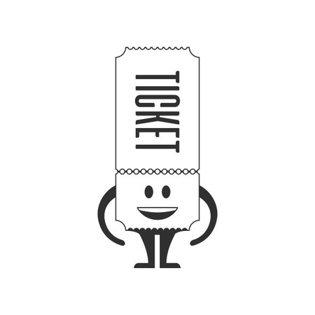 Cinema ticket character. Retro cinema ticket icon. Ticket to cinema, concert, play, party, event or festival.のイラスト素材