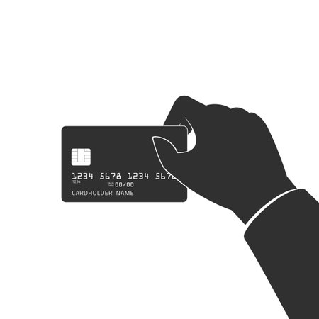 Human hand holding with credit card. Contactless payment, online shopping or online banking concept. Vector EPS 10.のイラスト素材