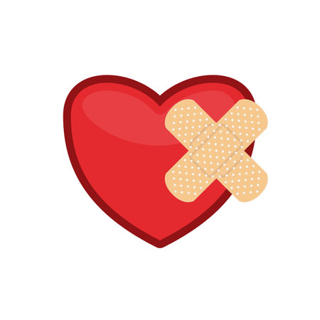 Heart with crossed plaster. Broken heart with medical patch.のイラスト素材