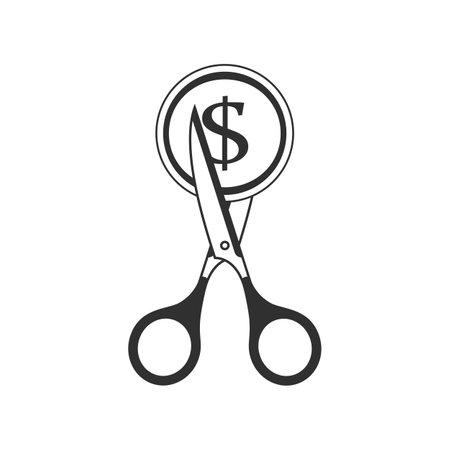 Scissors cutting money vector icon. Price , discount or cost reducing concept.のイラスト素材