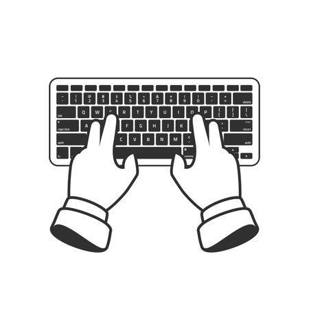 Hands typing on computer keyboard. Hand typing text on keyboard. Concept of writing a blog, blogging.のイラスト素材