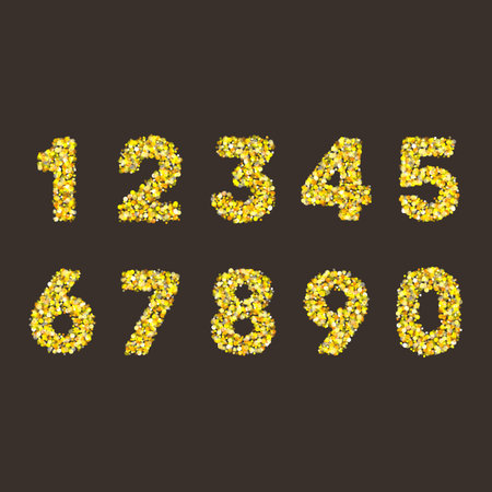 Gold glittering number set. Shining golden numbers. Luxury Golden Glitter elegant celebration design for decoration wedding, anniversary, party, label, headline.のイラスト素材