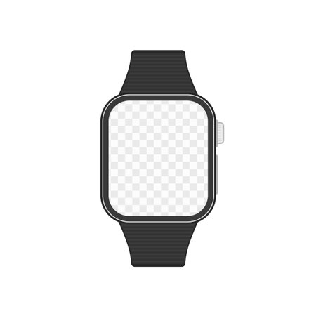 Vector icon of a square smart watch with a transparent screen, ideal for showcasing custom UI designs, apps, or mockups. Clean and modern tech template.のイラスト素材