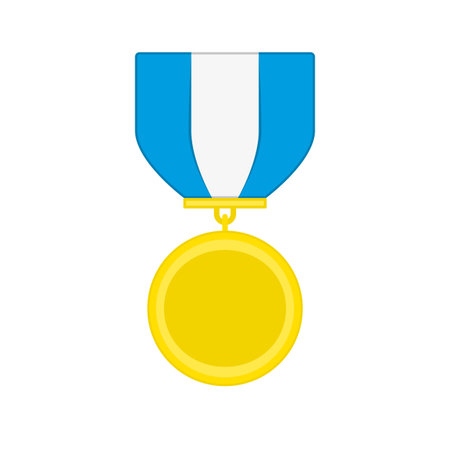 Vector medal icon featuring a ribbon and a central circular disk. Represents awards, achievement, honor, or excellence in a clean, minimalist design.のイラスト素材