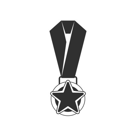 Vector icon of a medal with ribbon, representing award, achievement, honor, or excellence. Clean design ideal for sports, victory, recognition, or competition themes.のイラスト素材