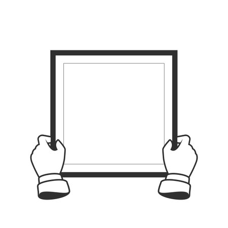 Photo frame template in hands. Black, blank picture frames for image or textのイラスト素材