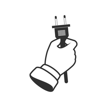 Hand with connecting electrical plug. Electricity concept. Illustration in flat style.のイラスト素材