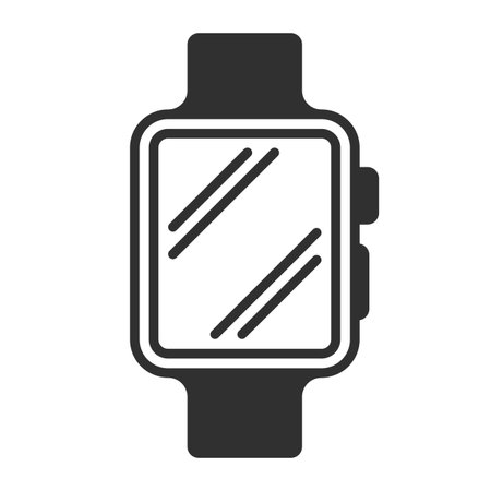 Vector icon of a smartwatch with a simple, modern design. Minimalist style, featuring a rectangular screen and side button, ideal for wearable technology concepts.のイラスト素材