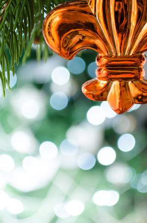 Christmas ornament toy with bright bokeh backgroundの写真素材