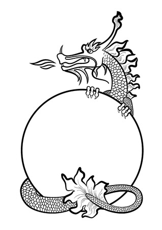 Illustration of a hand drawing chinese dragonのイラスト素材