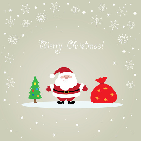 Christmas card with Santa Claus, bag and treeのイラスト素材