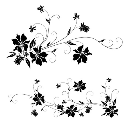 Set of floral design elements with swirlsのイラスト素材