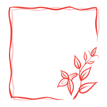 Greeting card with flower, red double frame and place for your text.のイラスト素材
