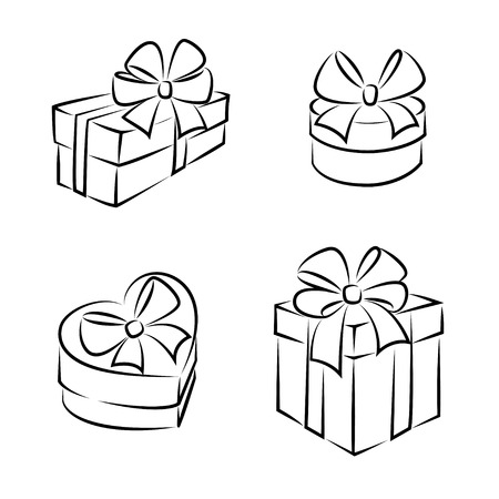 Gift boxes icons or symbols, black and white, isolatedのイラスト素材