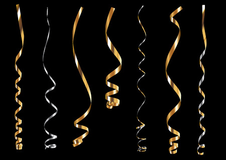 Precious gold and silver curling ribbons or party serpentineのイラスト素材