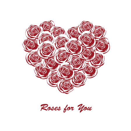 Greeting card with red roses in the shape of heart with place for your textのイラスト素材