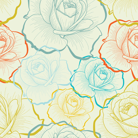 Color seamless pattern with hand drawing rosesのイラスト素材