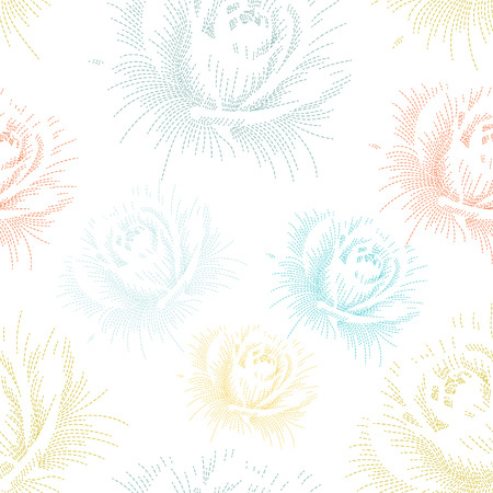 Color seamless pattern with hand drawing rosesのイラスト素材