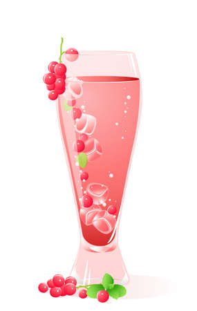 glass with drink, berries and ice isolated on a white backgroundのイラスト素材