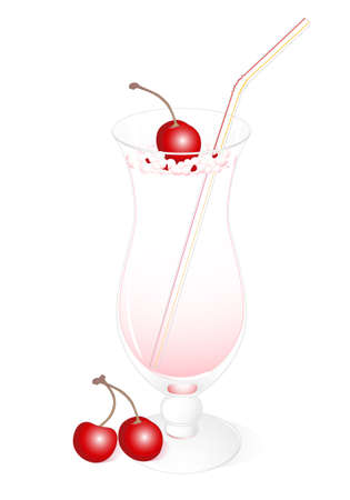 milk cocktail with a cherry and straw isolated on a white backgroundのイラスト素材
