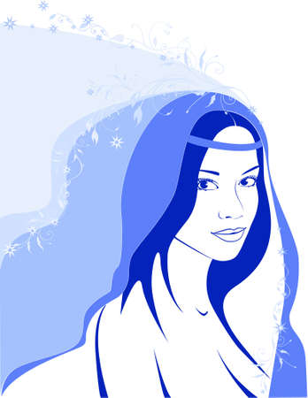 winter girl with snowflakes and decorative patternのイラスト素材