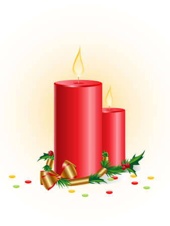 Christmas background with red candle and golden ribbonのイラスト素材