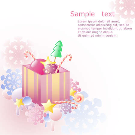 Christmas background with gift, candies and snowflakesのイラスト素材