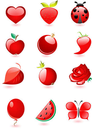 Collection of glossy red icons with drop shadowのイラスト素材