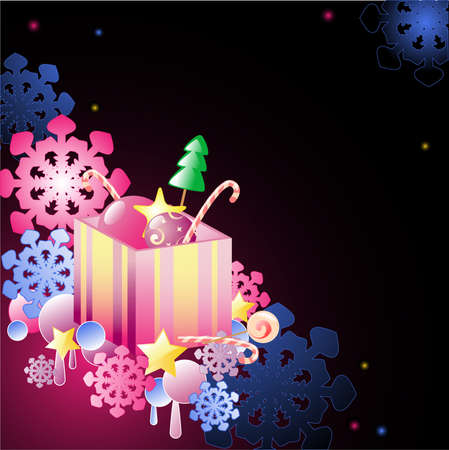 Christmas background with gift, candies and snowflakesのイラスト素材