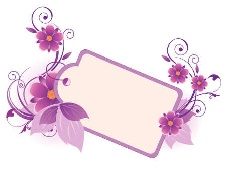 violet  banner with flowers, leaves  and ornamentのイラスト素材