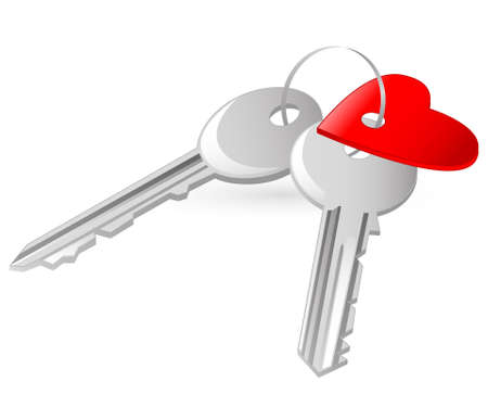 two keys with red heart tag on the white backgroundのイラスト素材