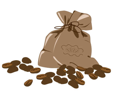 coffee beans and bag on a white backgroundのイラスト素材