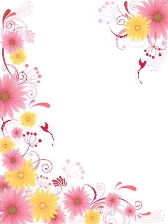 floral background  with flowers, leaves, ornament and birdsのイラスト素材