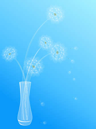 floral background with dandelions in vase on a blue backgroundのイラスト素材