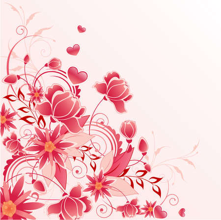 red floral background  with flowers, leaves and ornament のイラスト素材