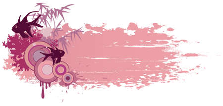 pink summer banner with tropical fishes and grunge effectのイラスト素材